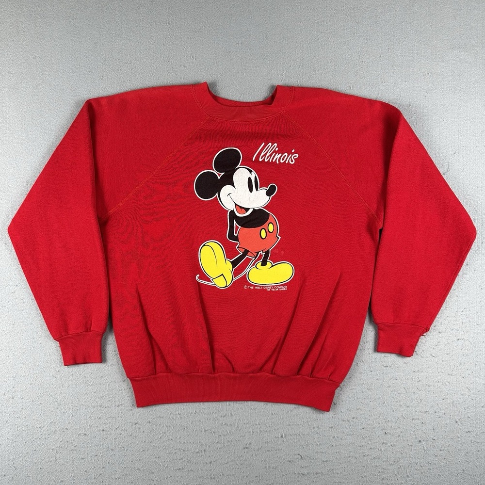 Vtg 80s Mickey Mouse Sweatshirt Men's‎ Medium Red Walt Disney Illinois Crew Neck
